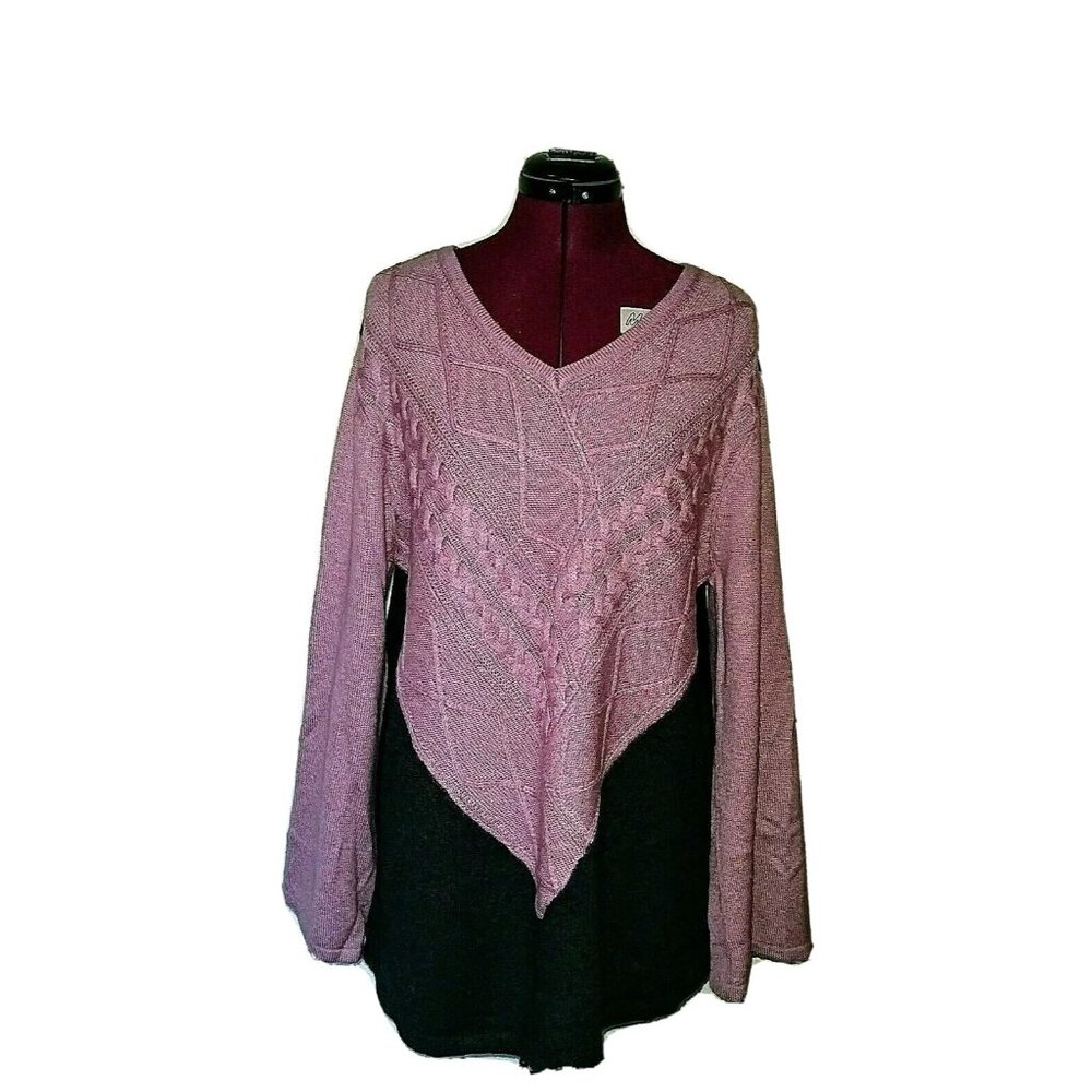 Style & Co. Sweater Tunic Pullover Multicolor Women Cable Knit V Neck Size XL